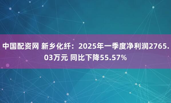 中国配资网 新乡化纤：2025年一季度净利润2765.03万元 同比下降55.57%